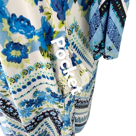 Honey Me Curvy Blue Floral Chevron Boho Long Sleeve A-Line Dress XL - Picture 12 of 12
